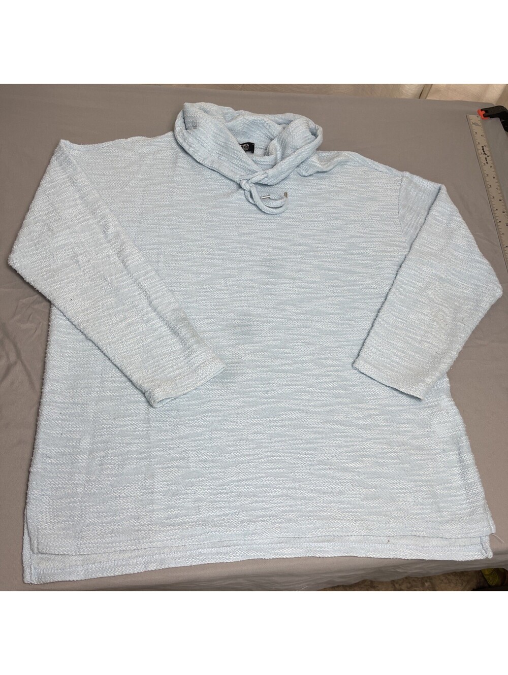 Jones New York Light Blue Cowell Neck Pullover Three-Quarter Length Sleeve Large